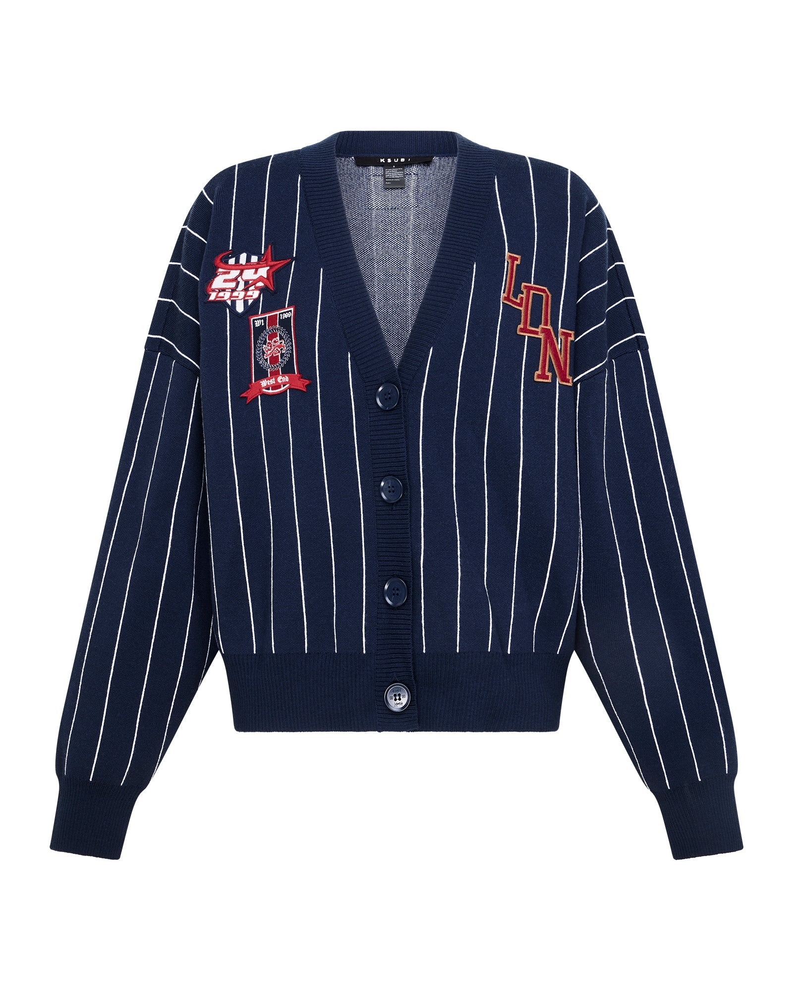 WOMENS  DEAN CARDIGAN NAVY PINSTRIPE REGULAR KNITWEAR