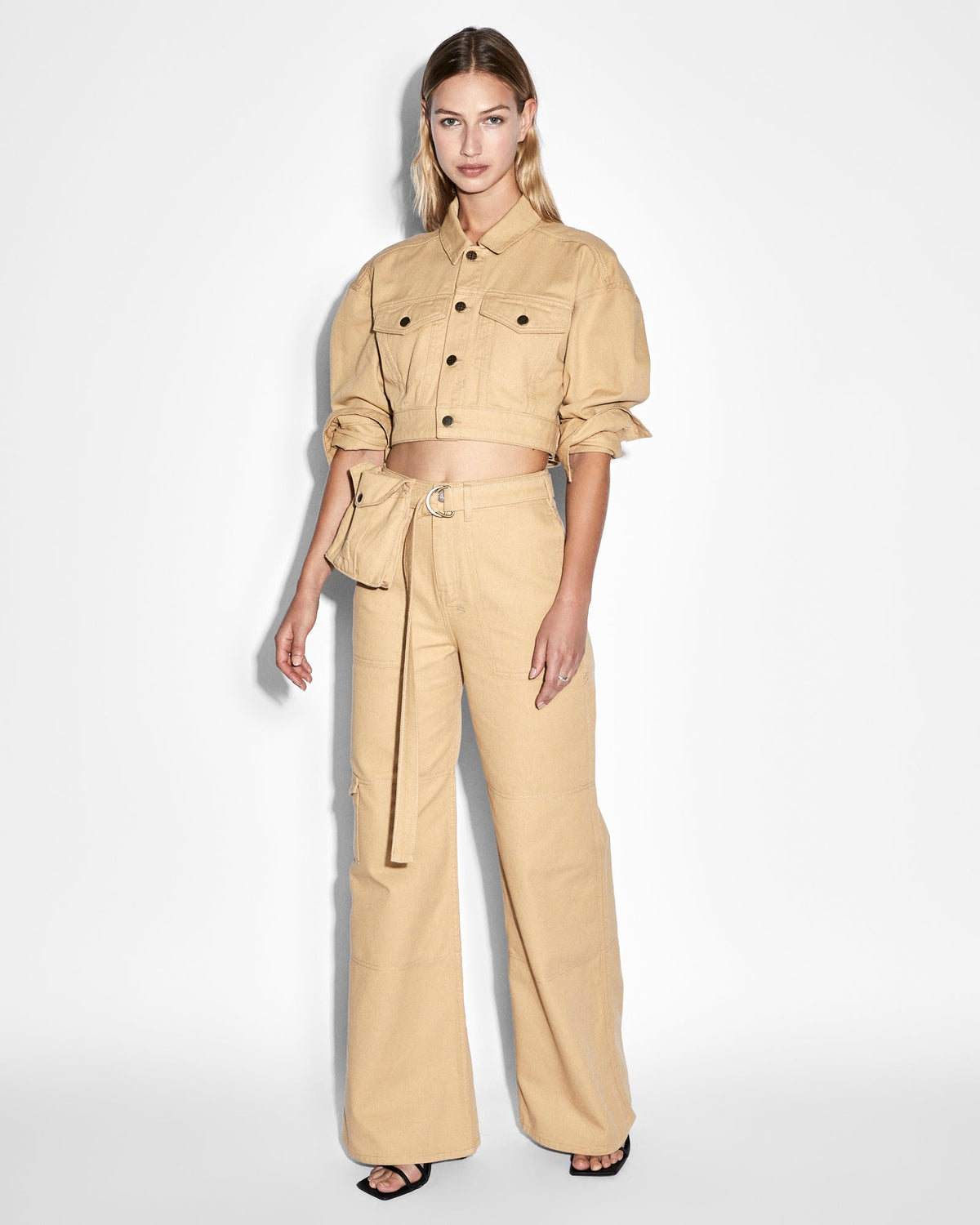 Womens Kommand Cargo Caramel Wide Pants - Tan