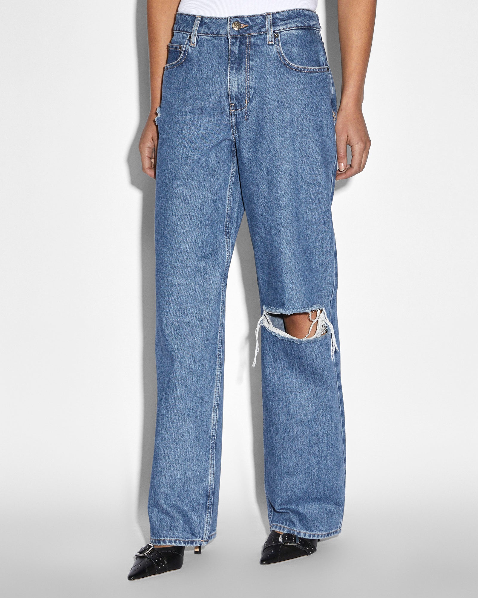 WOMENS  LOW RIDER HERITAGE TRASHED BAGGY DENIM JEANS