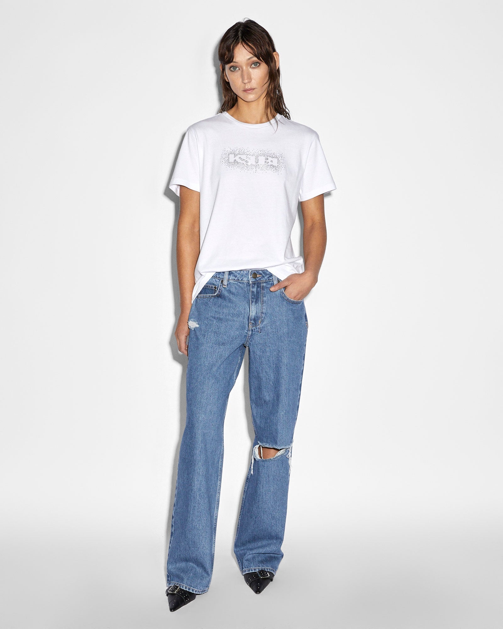 WOMENS  LOW RIDER HERITAGE TRASHED BAGGY DENIM JEANS